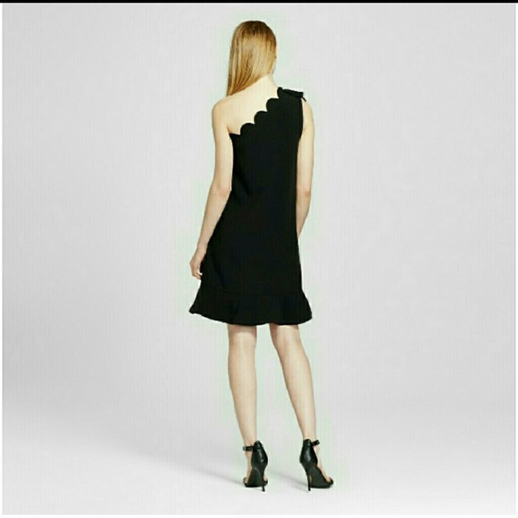 Black 1 Shoulder Dress Scallop Ruffle Bow - Picture 6 of 8