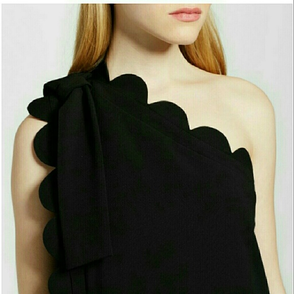 Black 1 Shoulder Dress Scallop Ruffle Bow - Picture 5 of 8