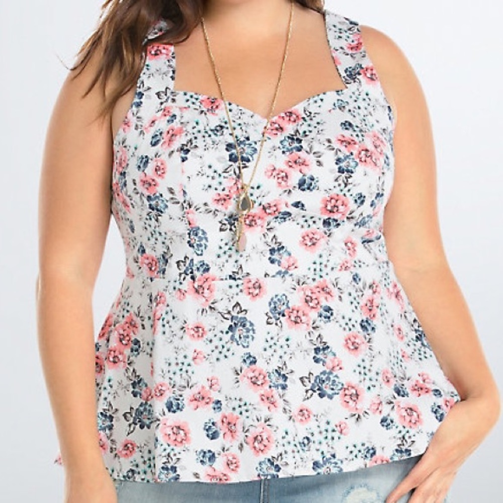 Floral Sateen Peplum Top