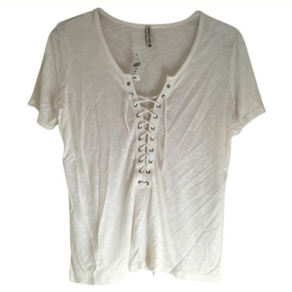 NWT LF Emma & Sam White Lace Up Shirt