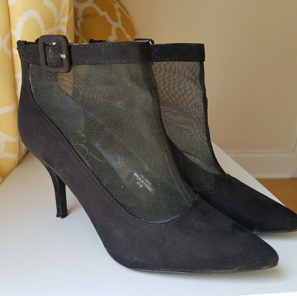 Black Suede Mesh Heel with Buckle