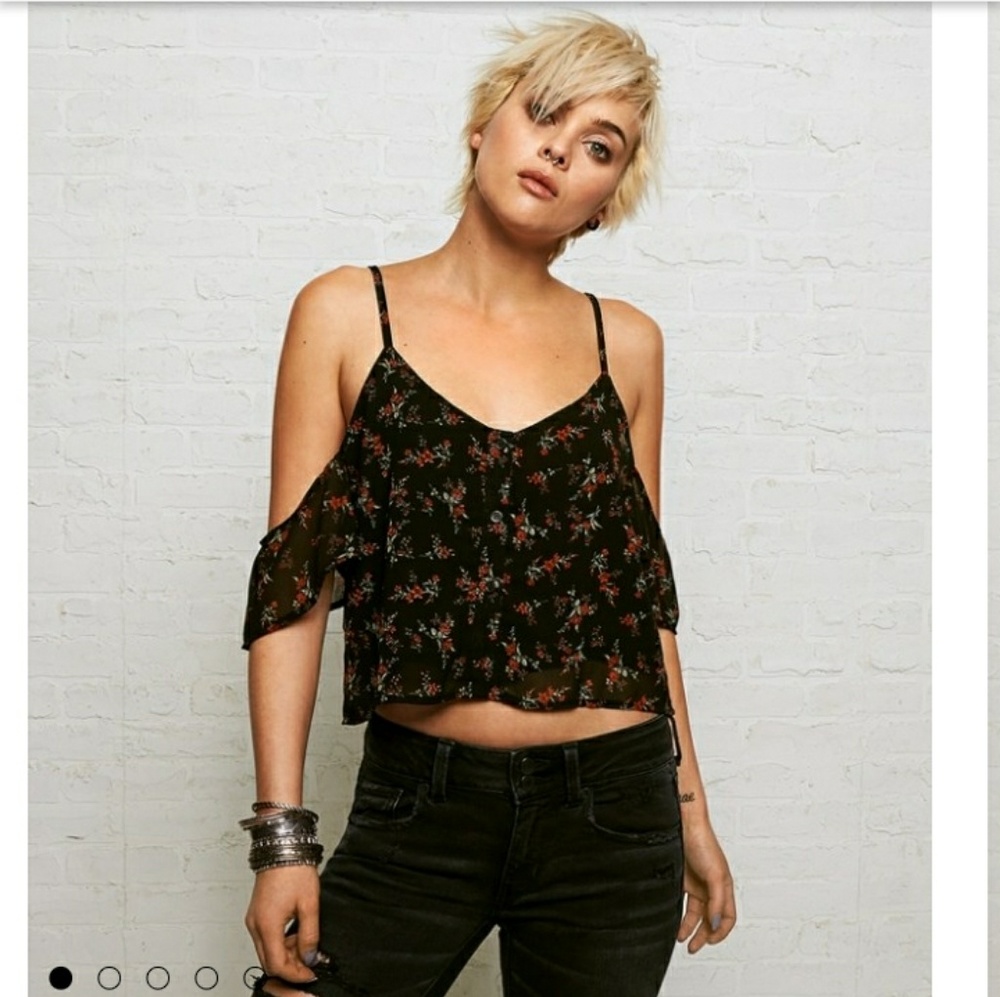 Don't Ask Why; Chiffon Cold Shoulder Rose Top