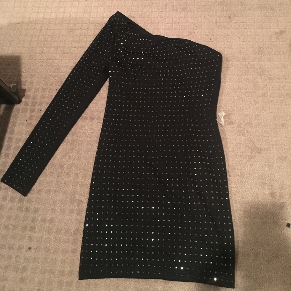 Black Bling Bling Dress, One Long Sleeve 😍