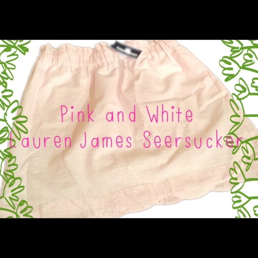 Lauren James pink and white true Seersucker fabric