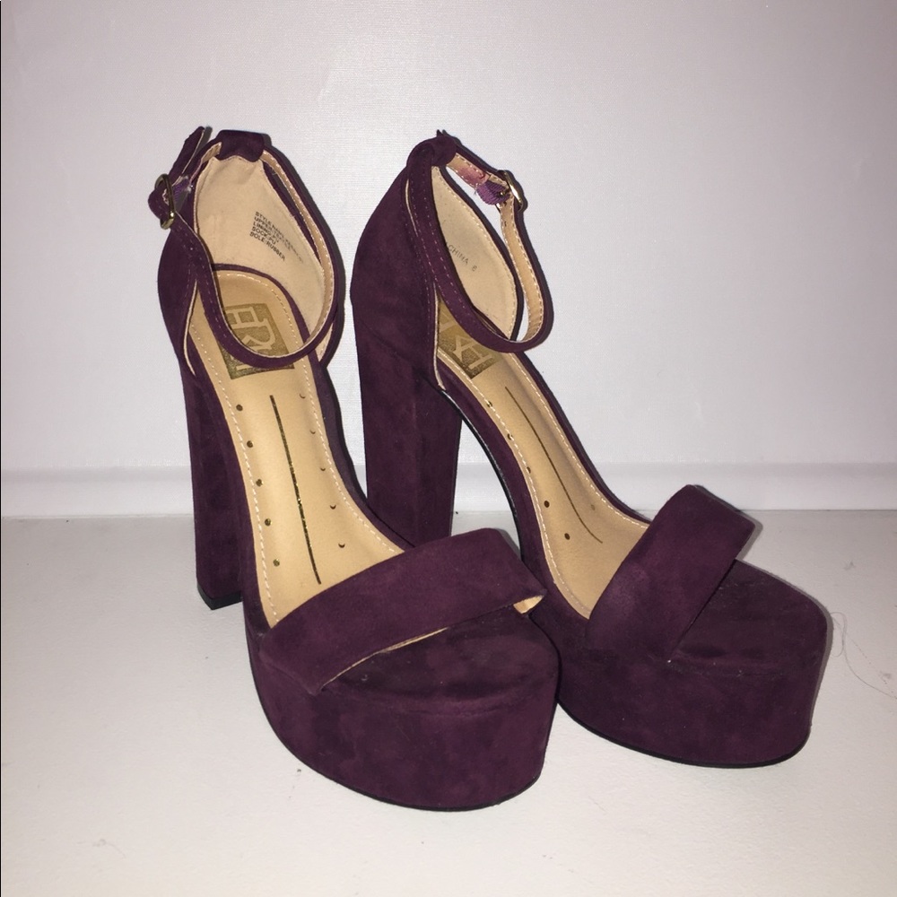 Wine Faux Suede Chunky Heels