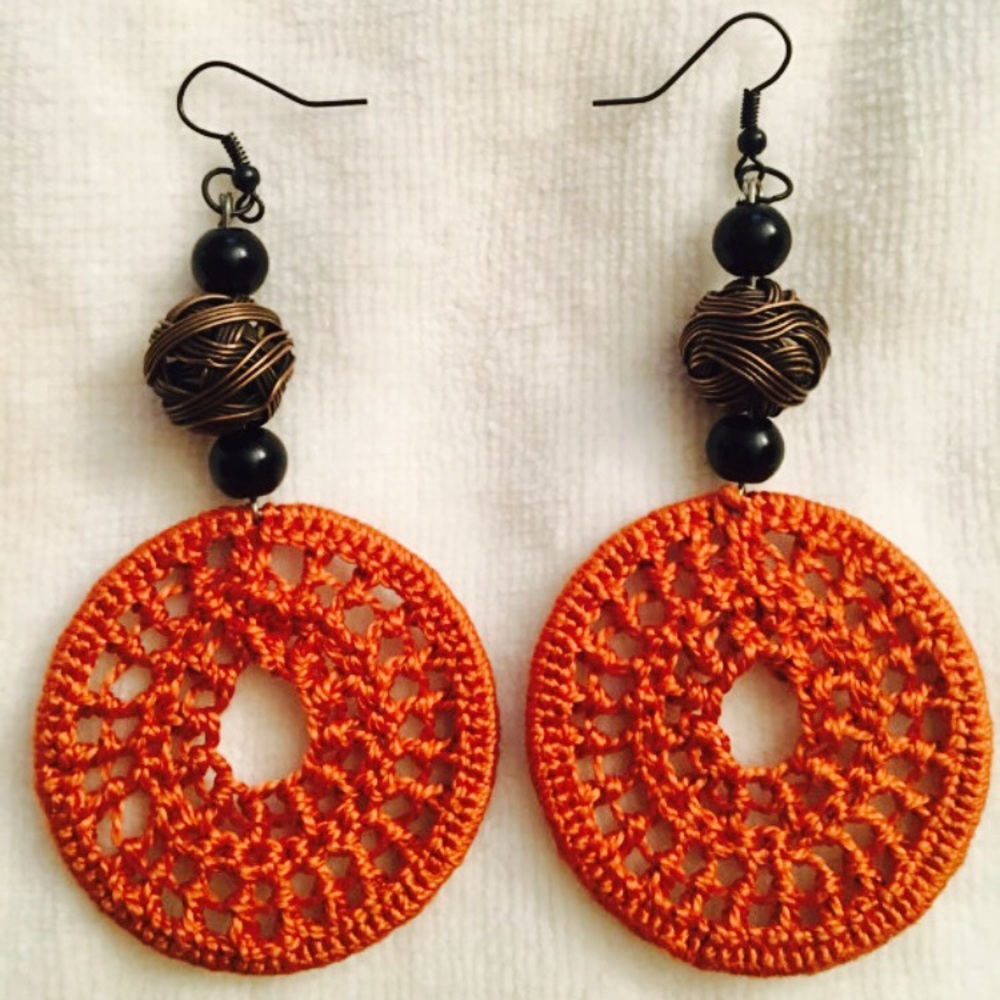 Golden Brown Crochet and Beaded Earrings