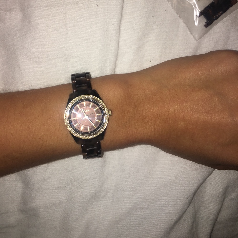 Tortoise shell fossil watch