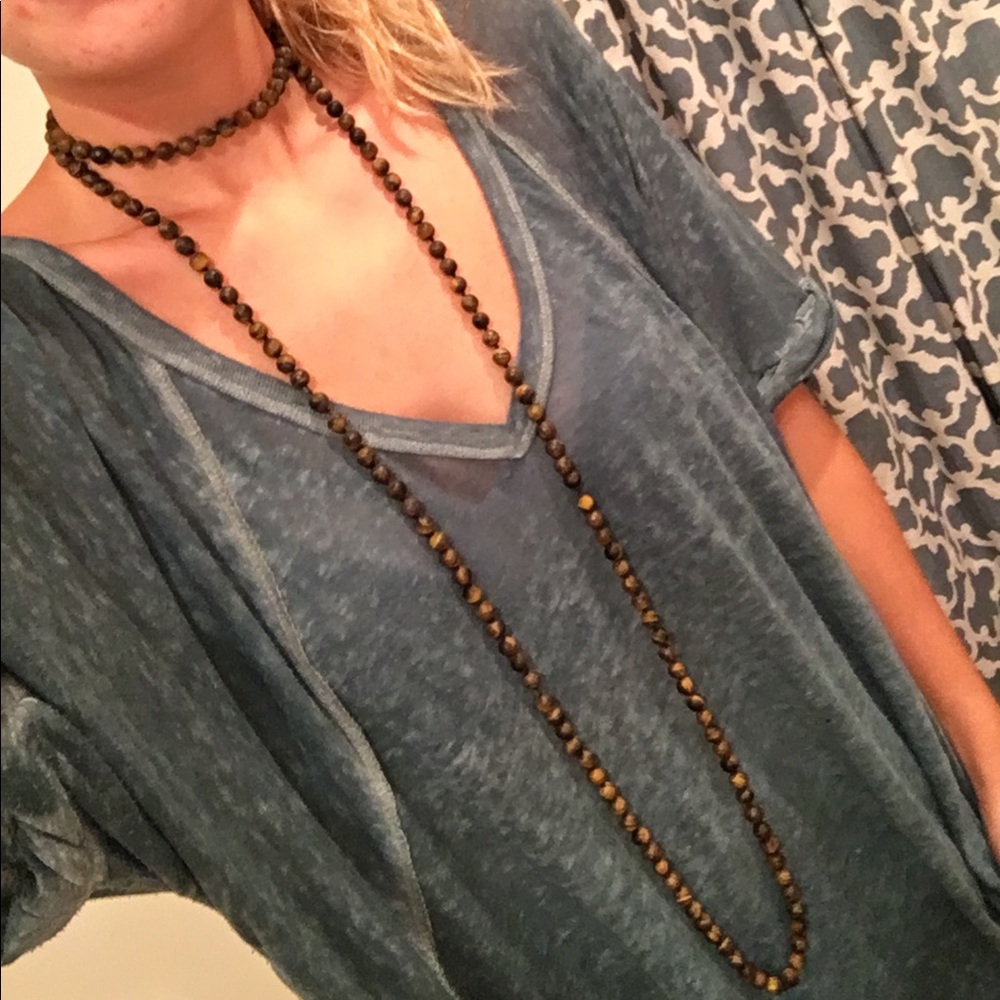 Long brown beaded necklace