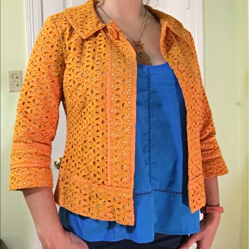 Chico's Orange Floral Eyelet Lace Jacket