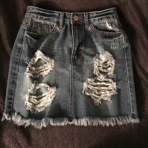 Distressed Denim Skirt