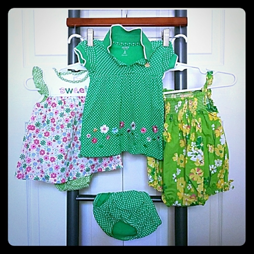3-6 Month Bundle of 3 Green Floral Onesie/Romper