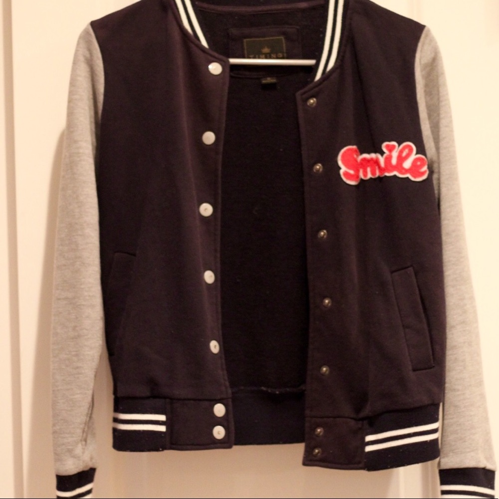 Timing - Navy Blue "Smile" Letterman Jacket