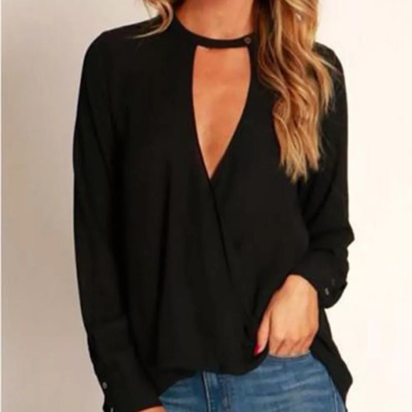 Tops - Black Keyhole Blouse Top, back by request!!