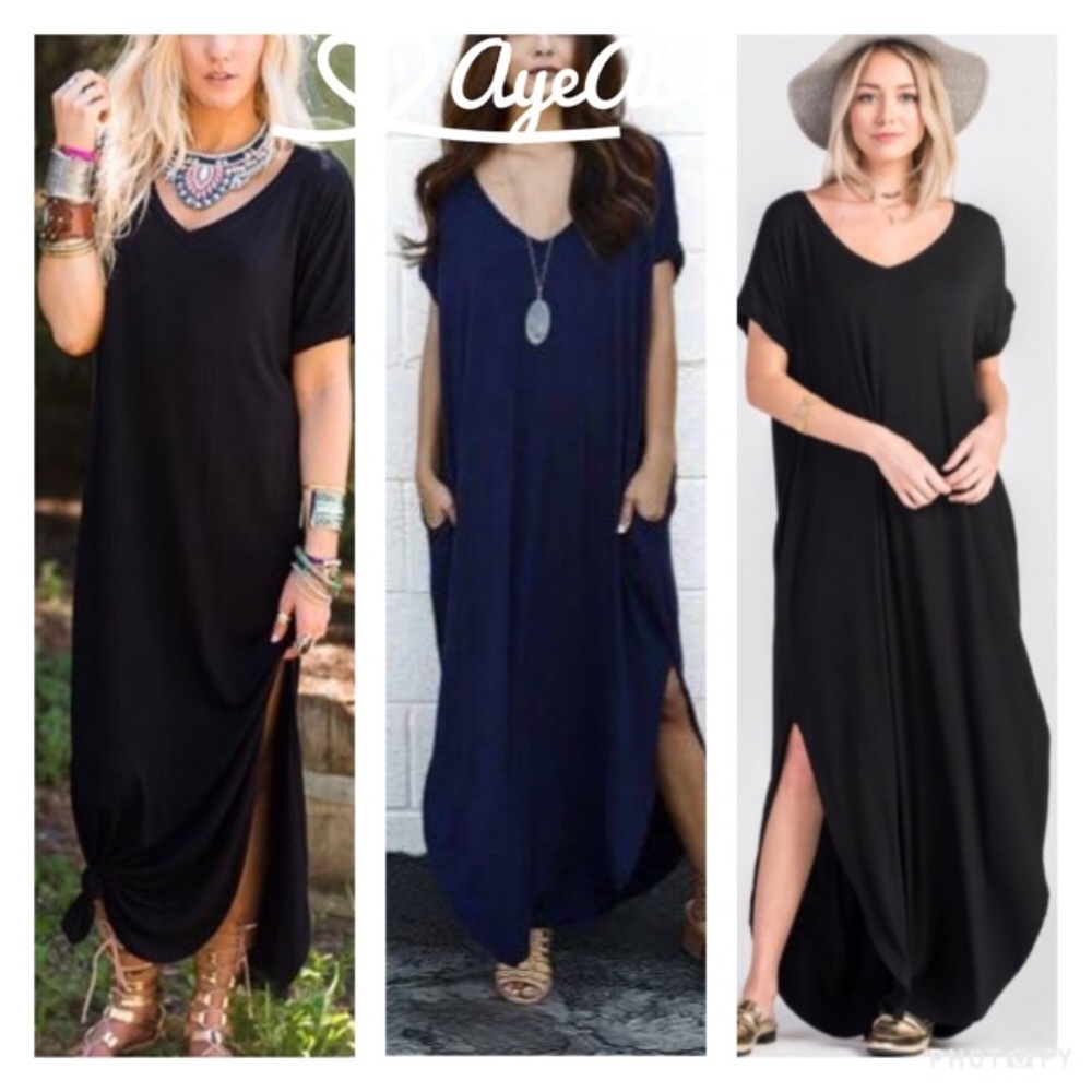 Oversized loose fit slit pockets maxi dress boho - Picture 6 of 6