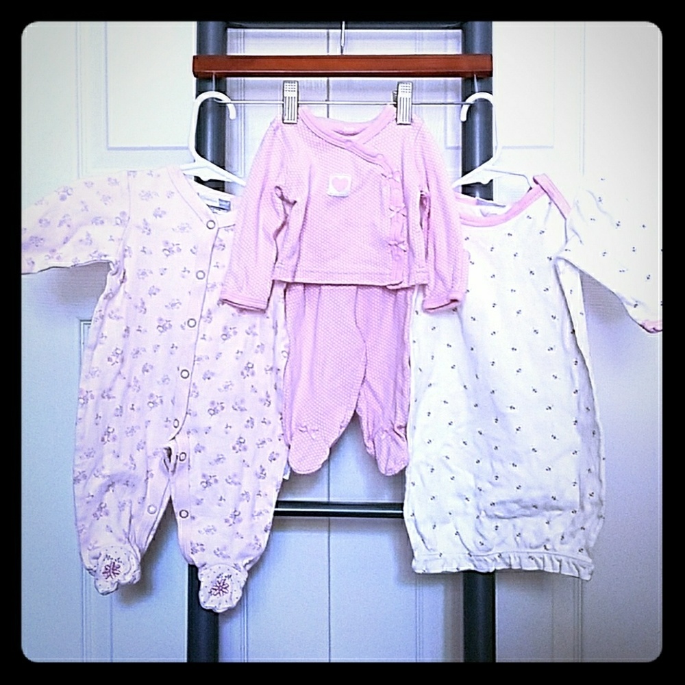 0-3 Month Pink Floral Sleep Collection Bundle of 3