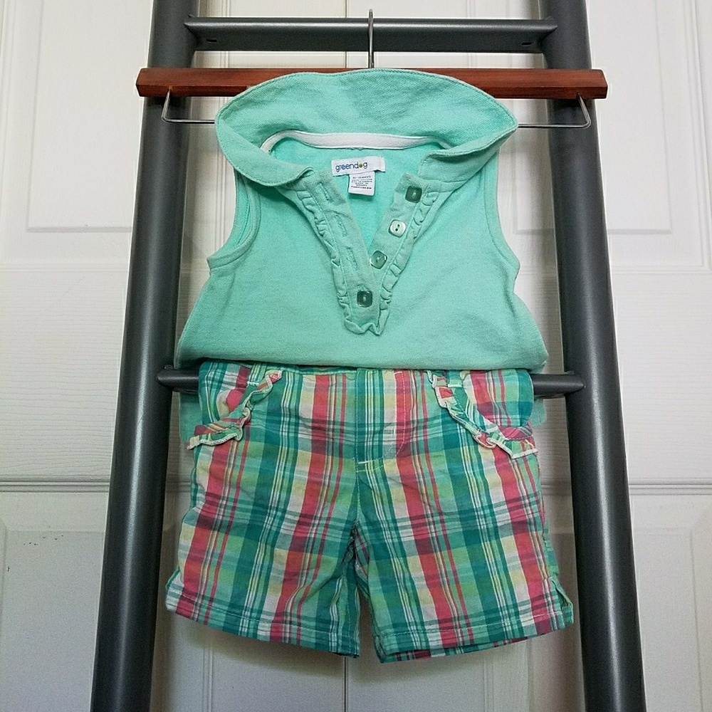 6-9 Month 2 Piece Girls Polo Shirt & Plaid Shorts