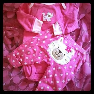 Pink Onesie Pant Set - Polka Dot Kitty Cat Booty