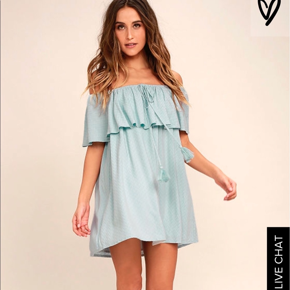 Lulus Melodic Light Blue Off-the-Shoulder Dress