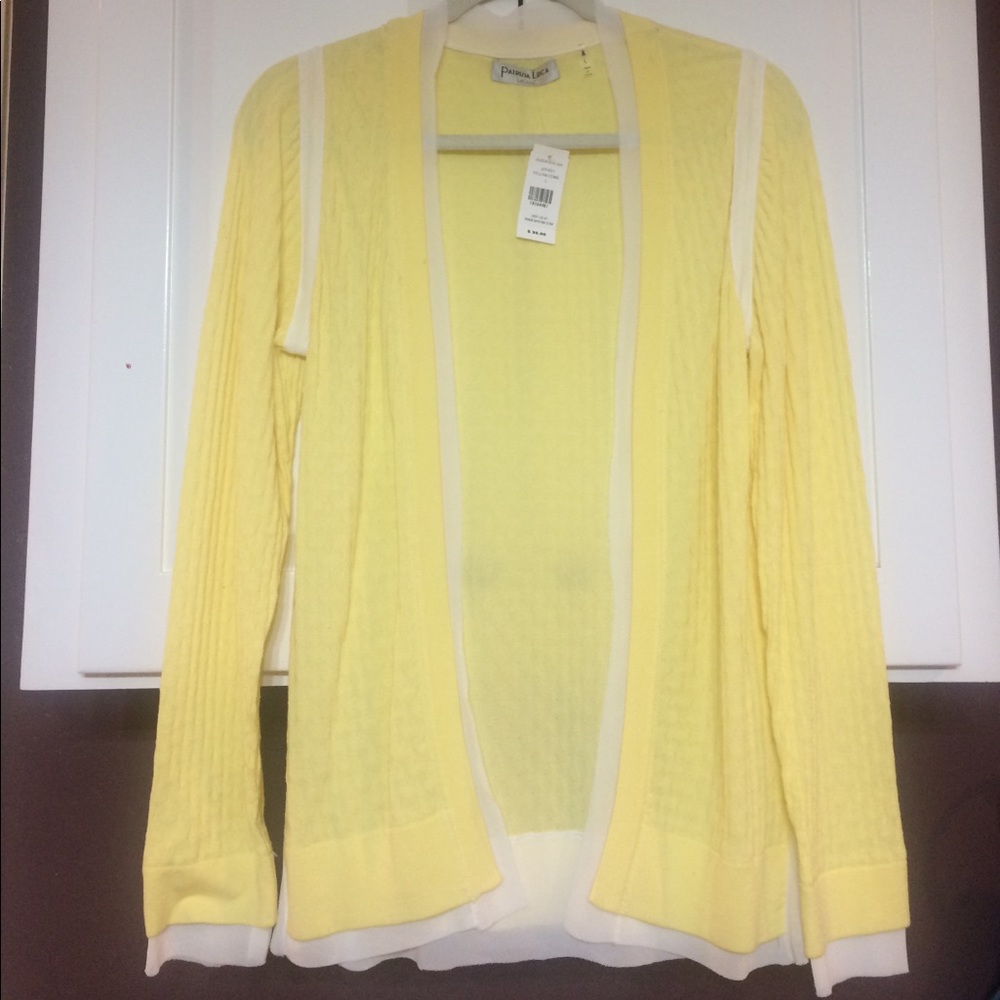 Patrizia Luca Chiffon Trim Yellow Open Cardigan