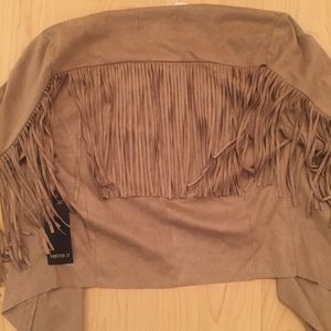 Fringe light weight tan suede jacket