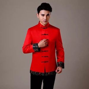 Chinese Traditional Men Shirts Red XL