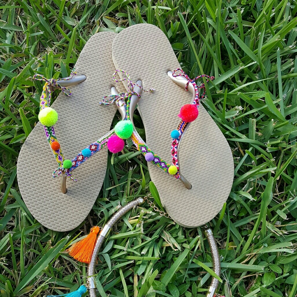 Pom pom had designed flats