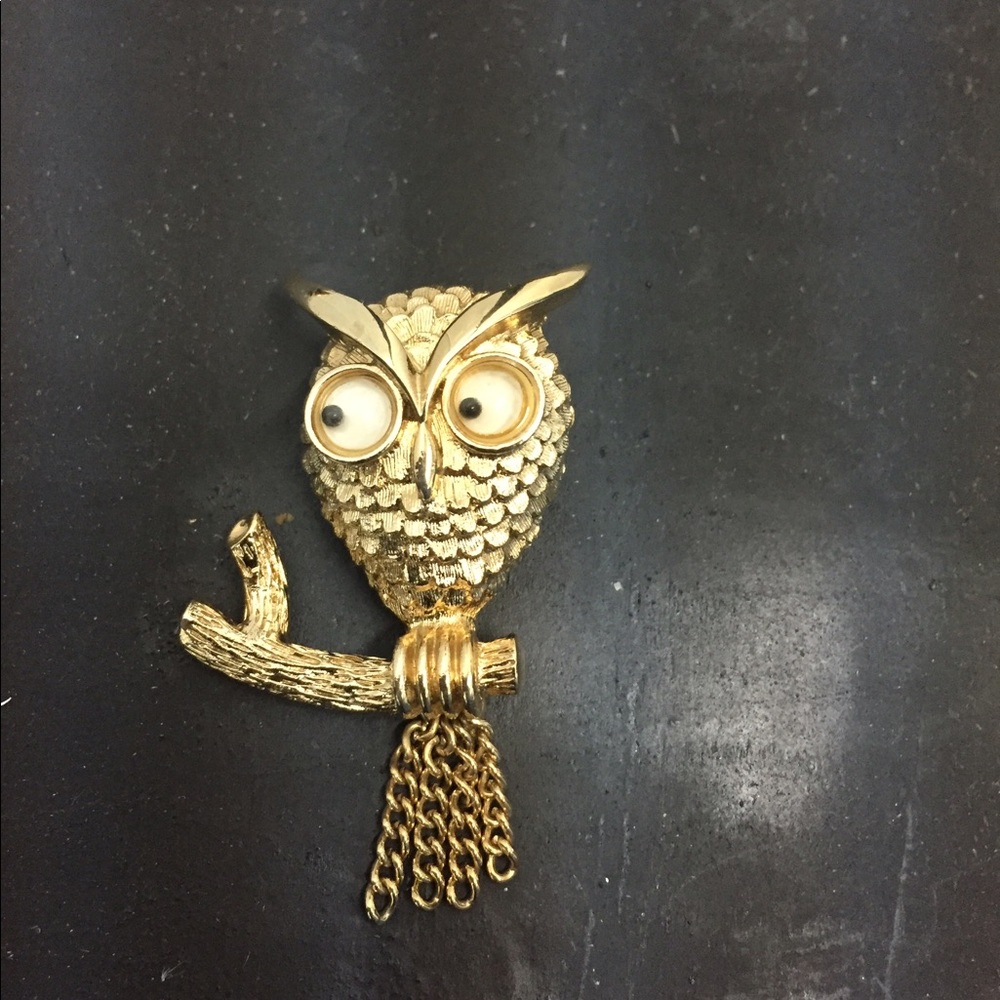 Vintage owl brooch with movable eyes