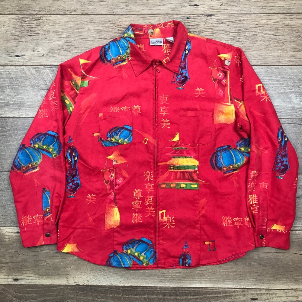 Chico's Long Sleeve Traditional Chinese Zip-Up Top