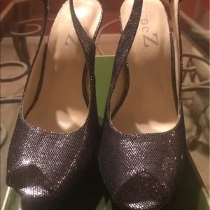 Omg cutest glittery peep toe sling backs
