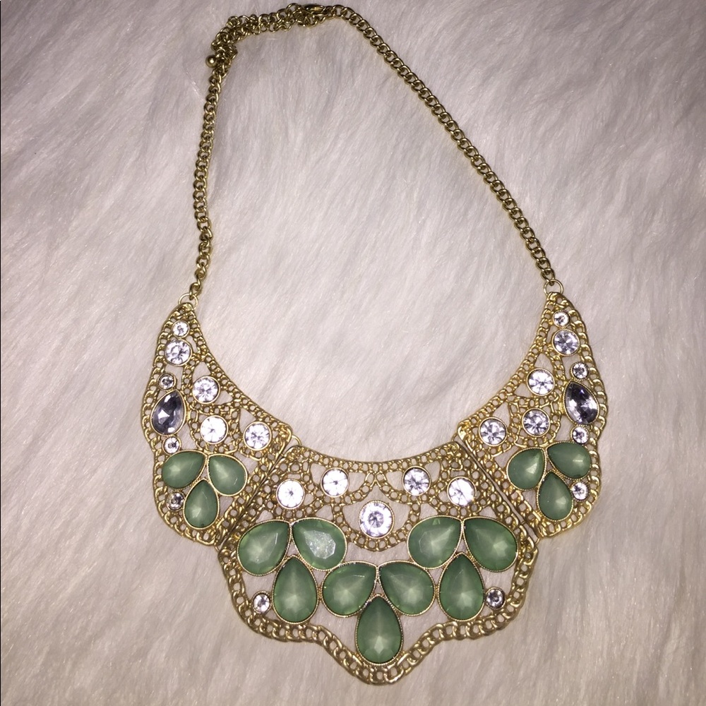 Faux gold statement necklace with rhinestones