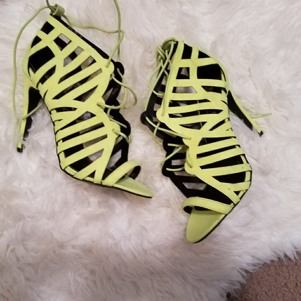 Neon Cut Out Lace Up Heels