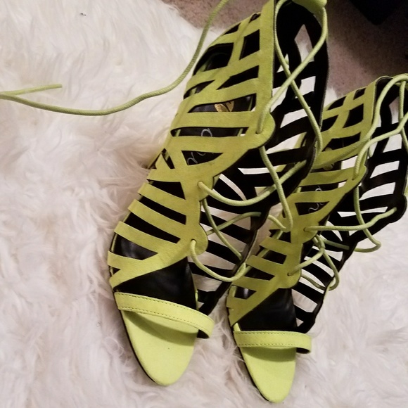 Neon Cut Out Lace Up Heels - Picture 2 of 4