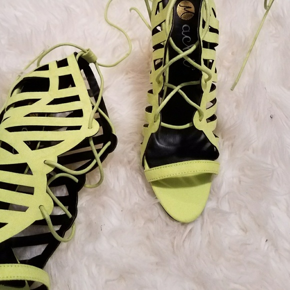 Neon Cut Out Lace Up Heels - Picture 3 of 4