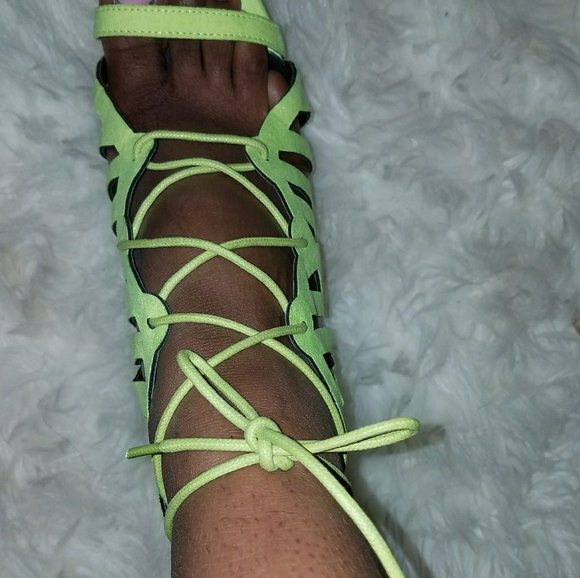 Neon Cut Out Lace Up Heels - Picture 4 of 4