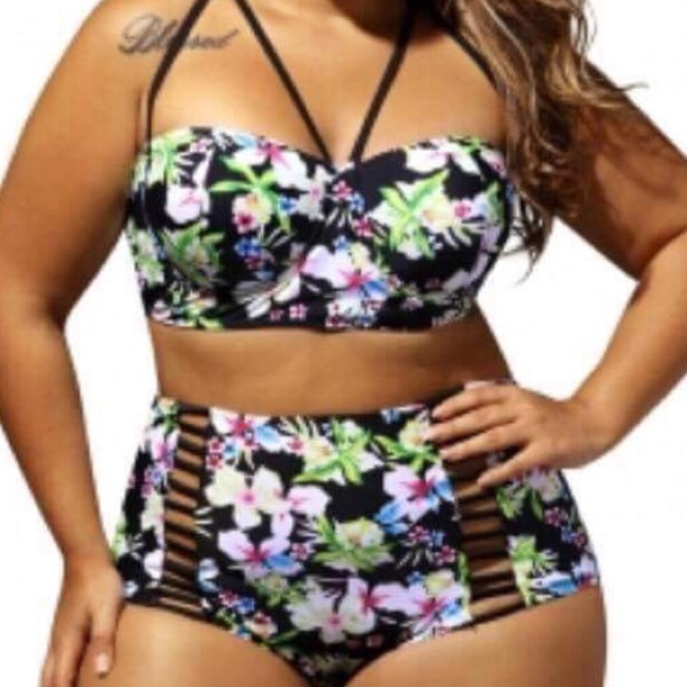 Boho Tropical High waisted swimsuit Plus Size