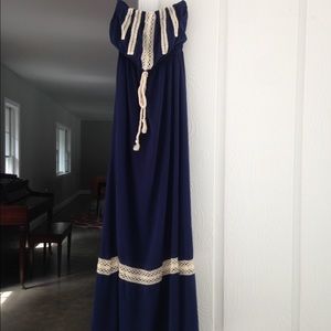Navy blue, strapless, maxi dress
