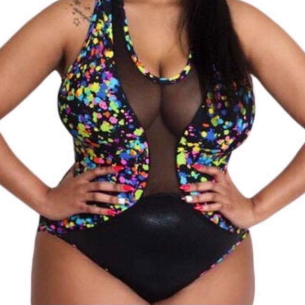 Sheer Mesh Inserted Printed Monokini