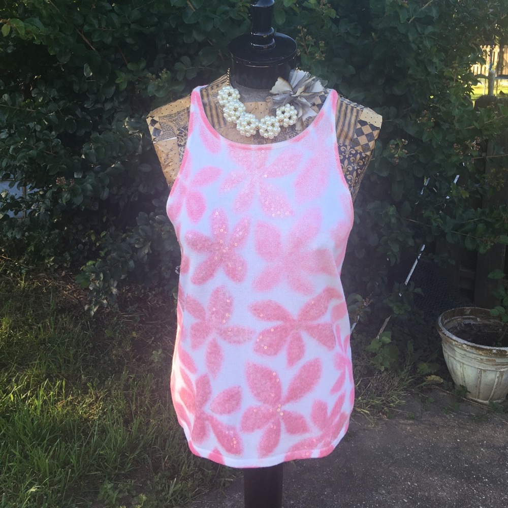 ANN TAYLOR pink sequin summer sweater
