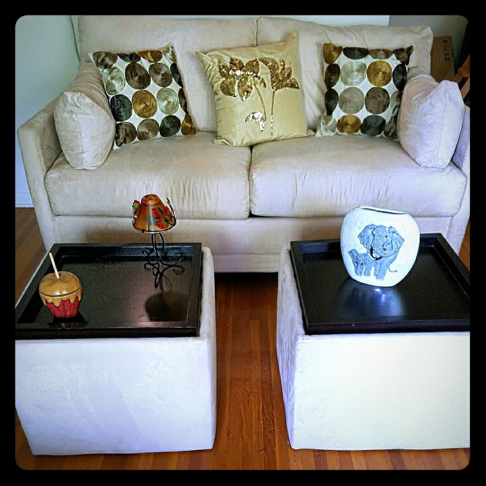 Cream Sofa Bed with 2 Cube Storage Tables