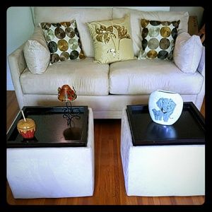 Cream Sofa Bed with 2 Cube Storage Tables