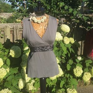 White House Black Market gray empire waist top