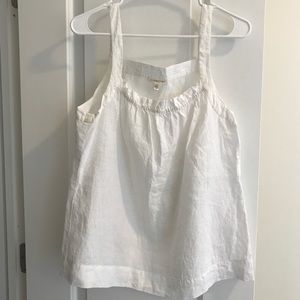 Eileen Fisher White Linen Sleeveless Ruffle Tank