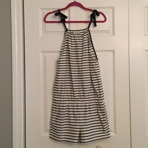 Madewell Black and White striped tie top romper