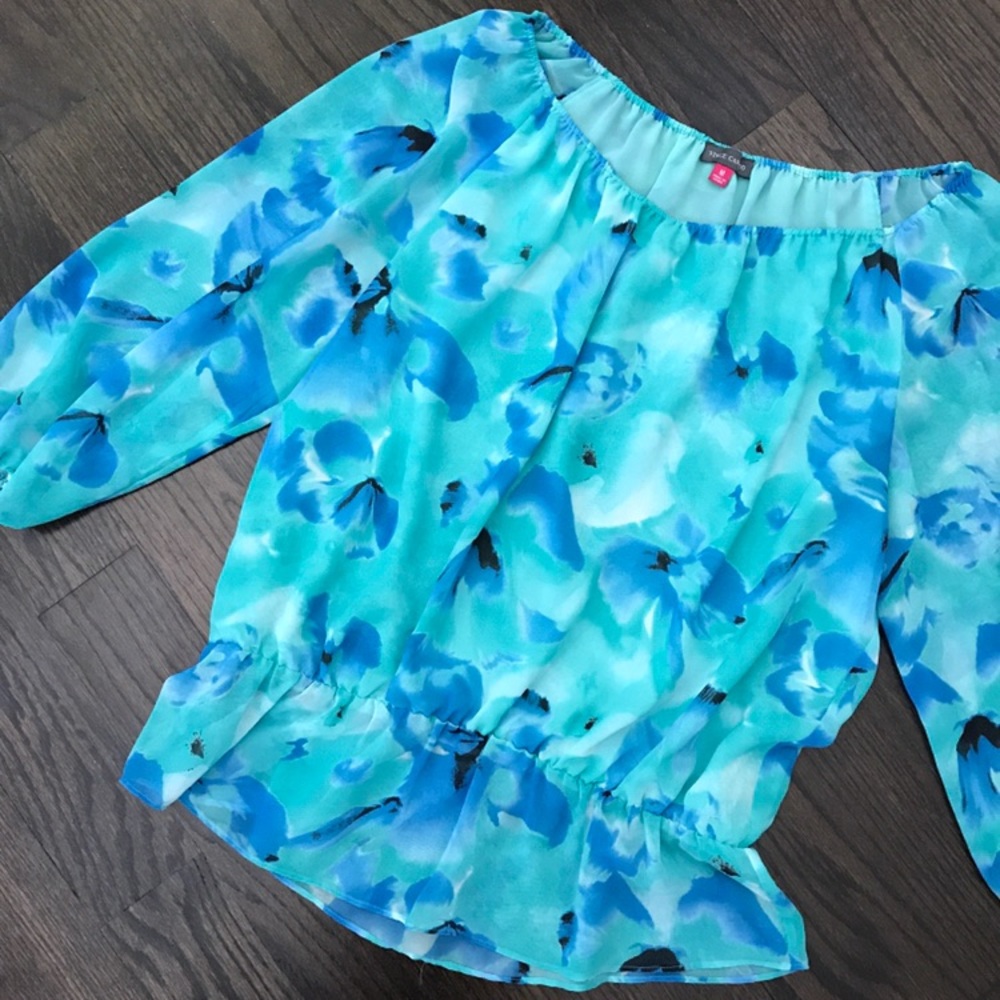 Vince Camuto Blue Floral Blouse Off the Shoulder