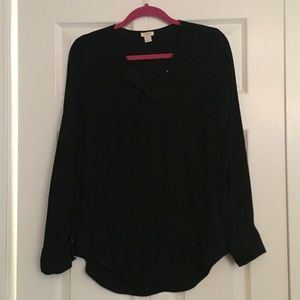 J. Crew Black Silky Popover Blouse