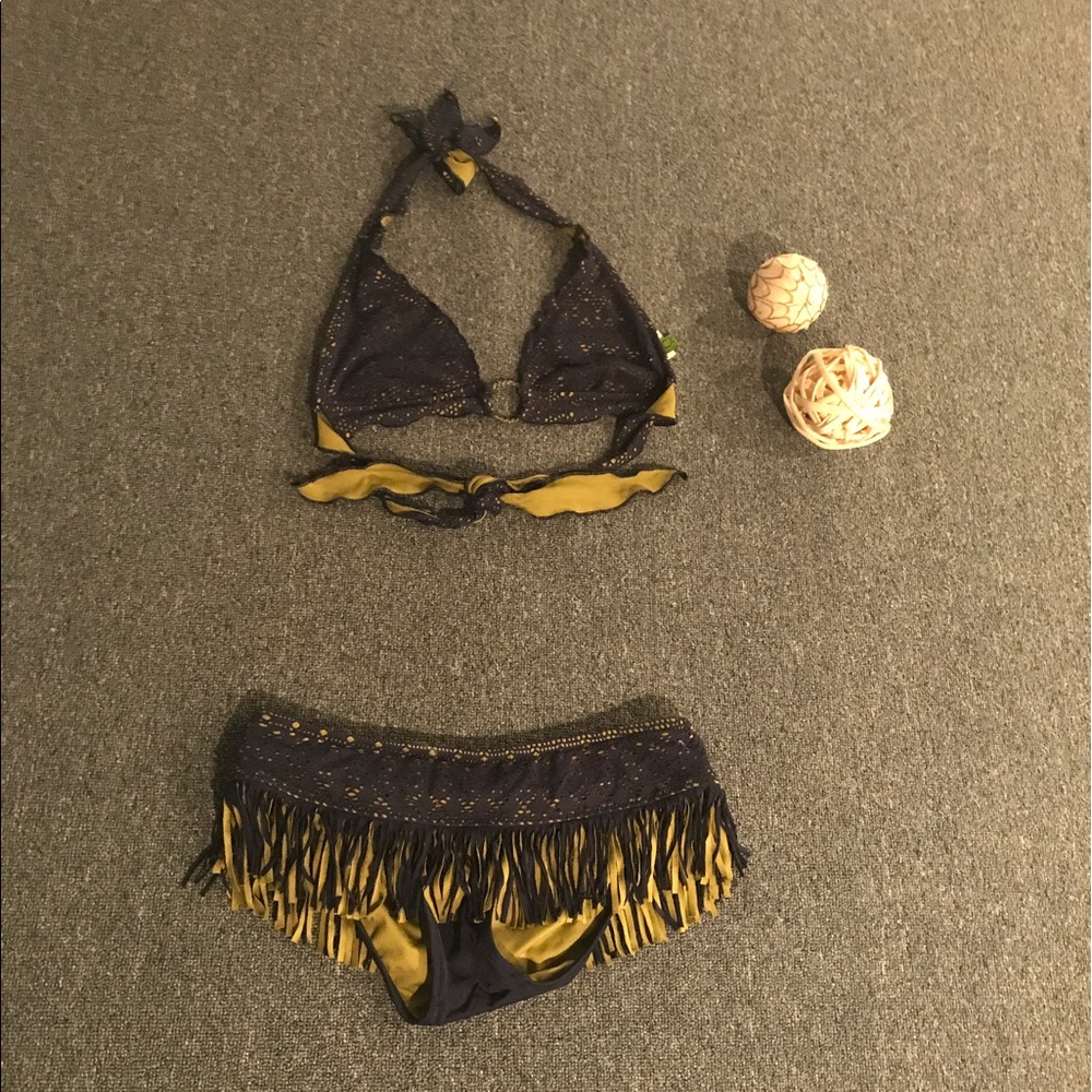 NAVY & GREEN FRINGE BECCA BY REBECCA VIRTUE BIKINI