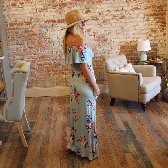 Sage floral off shoulder maxi dress - Picture 3 of 3