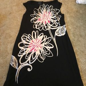 Black dress with white and pink flowers