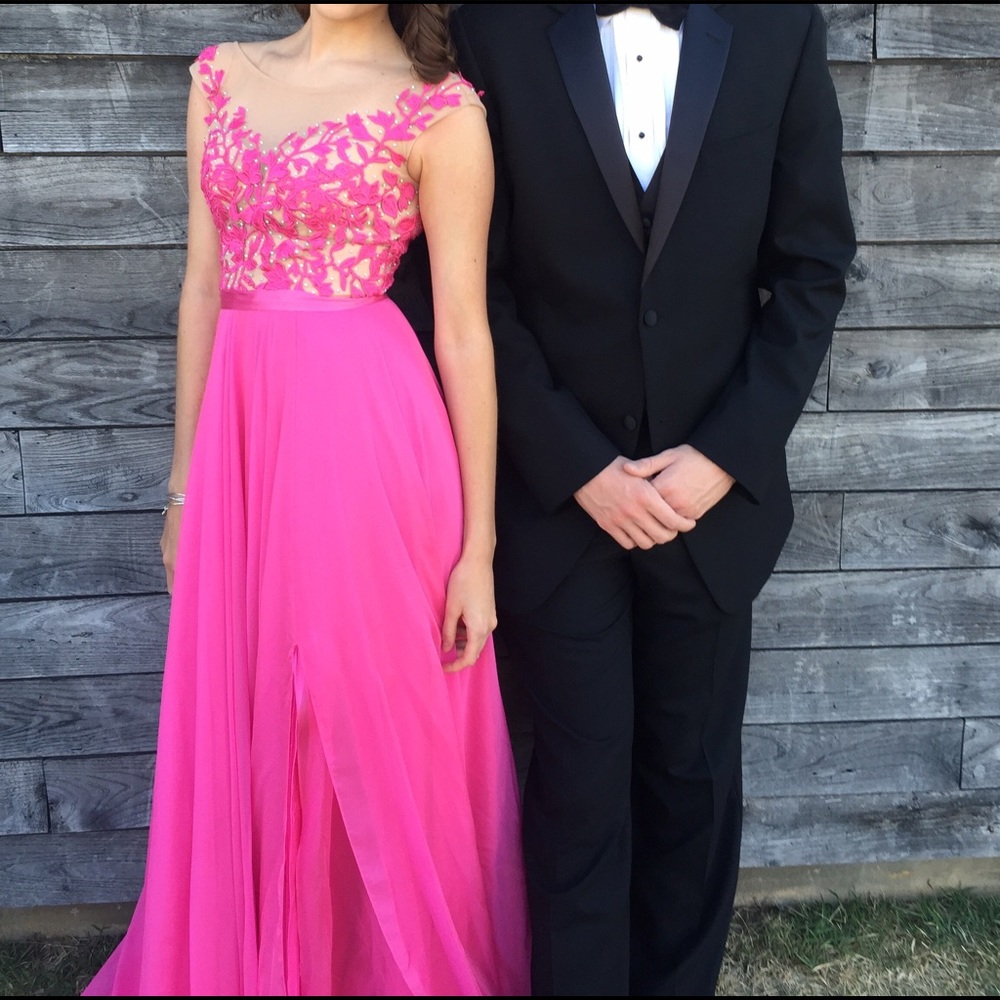 Sherri Hill hot pink prom dress