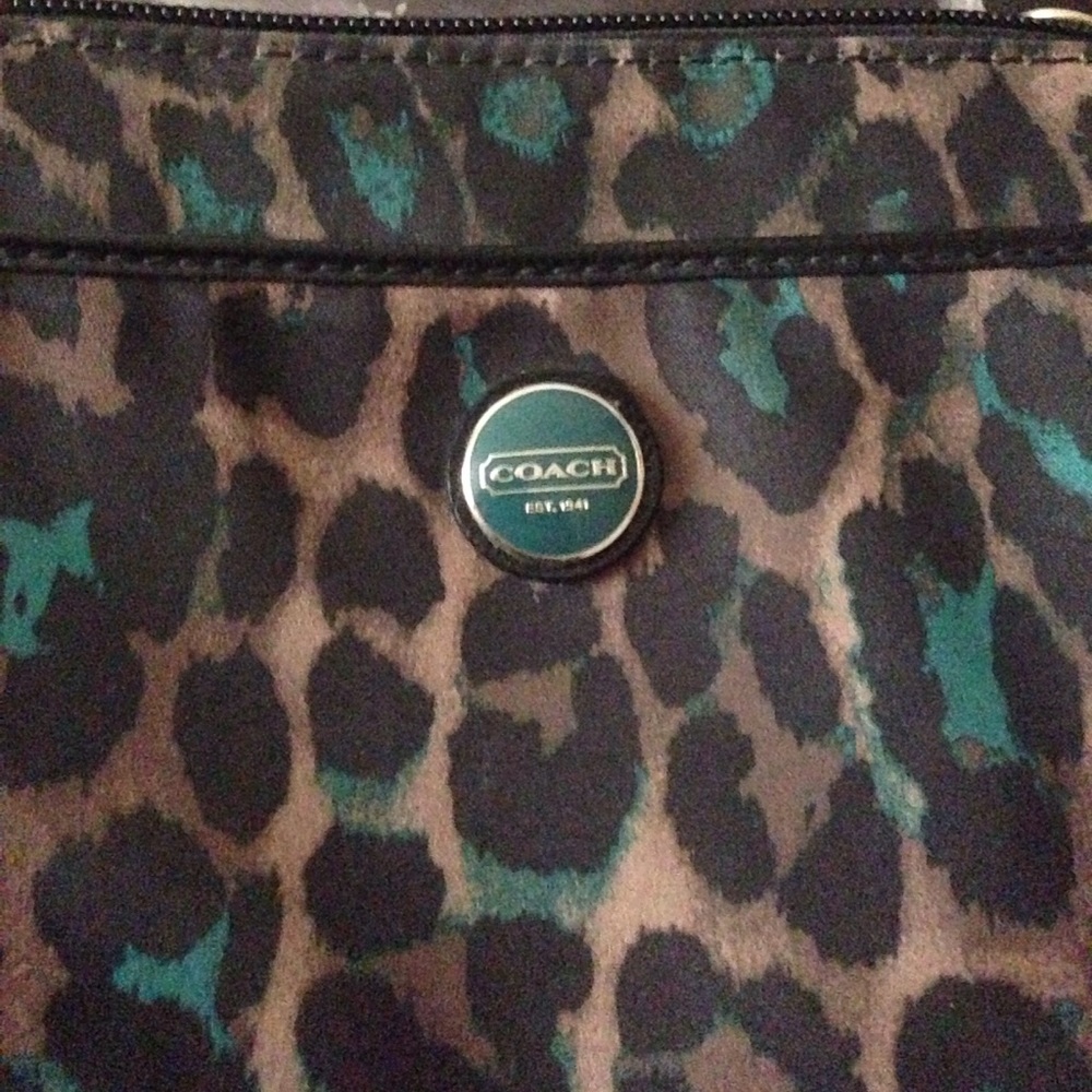 Turquoise and leopard Coach crossbody